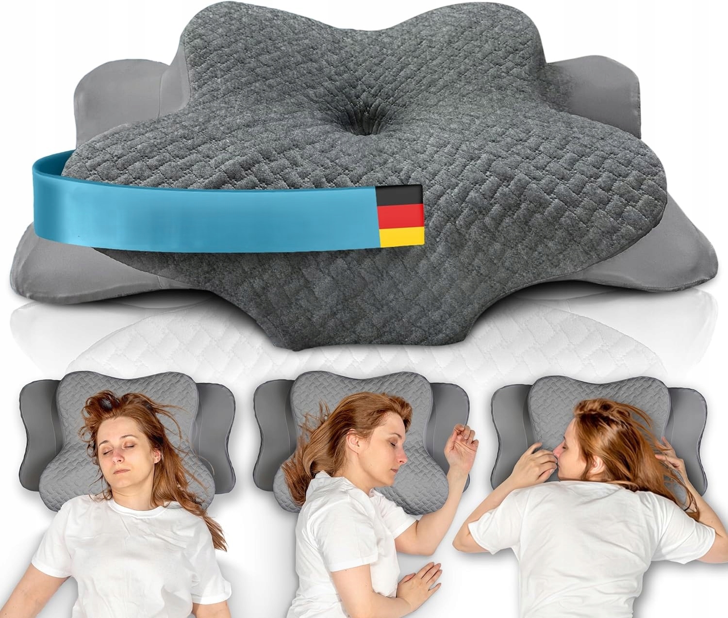 Poduszka ortopedyczna Glückstoff do spania szara pianka memory 63x38 cm