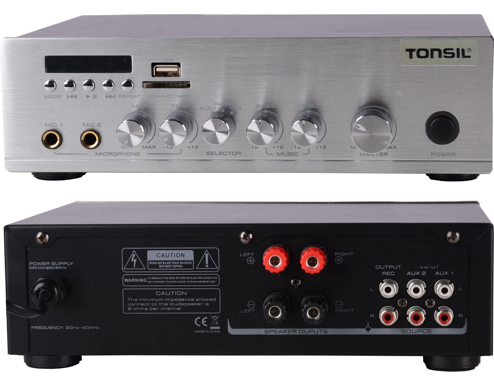 Zesilovač Tonsil Sa 2x30W Bluetooth Usb Aux Sd 4 8 16 ohm /2x 30W