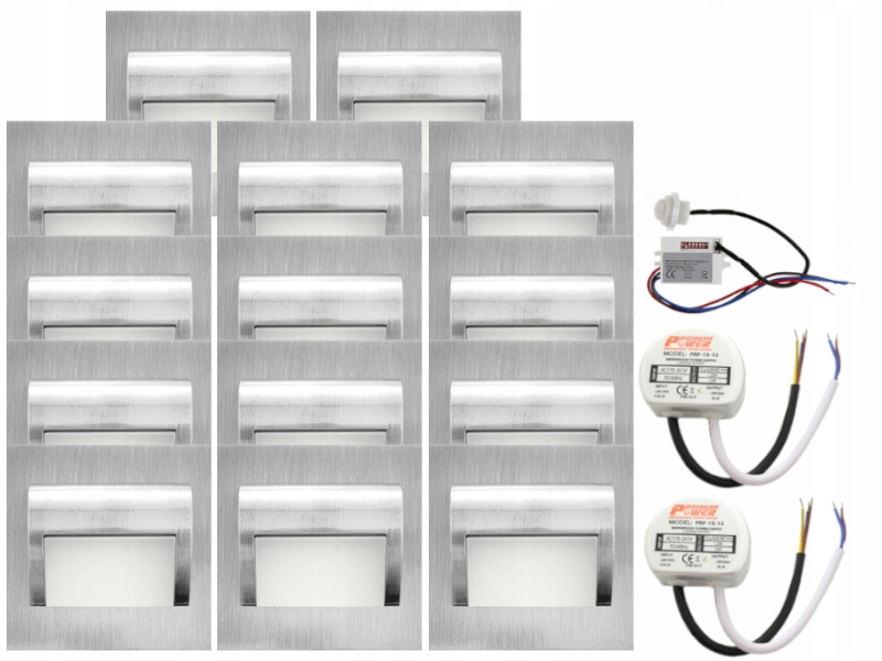 Sada Led schodišťových svítidel 14x napájecí adaptér detektor
