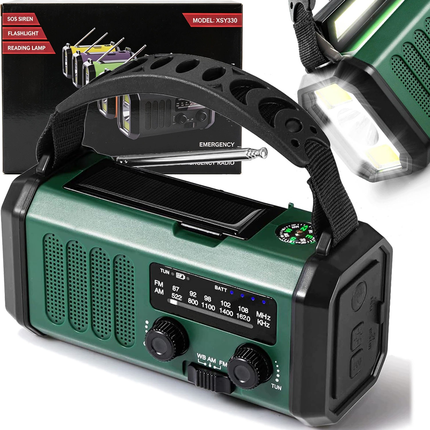 Přenosné rádio Solární klika Nouzová svítilna Powerbanka Usb C Sos Fm Am