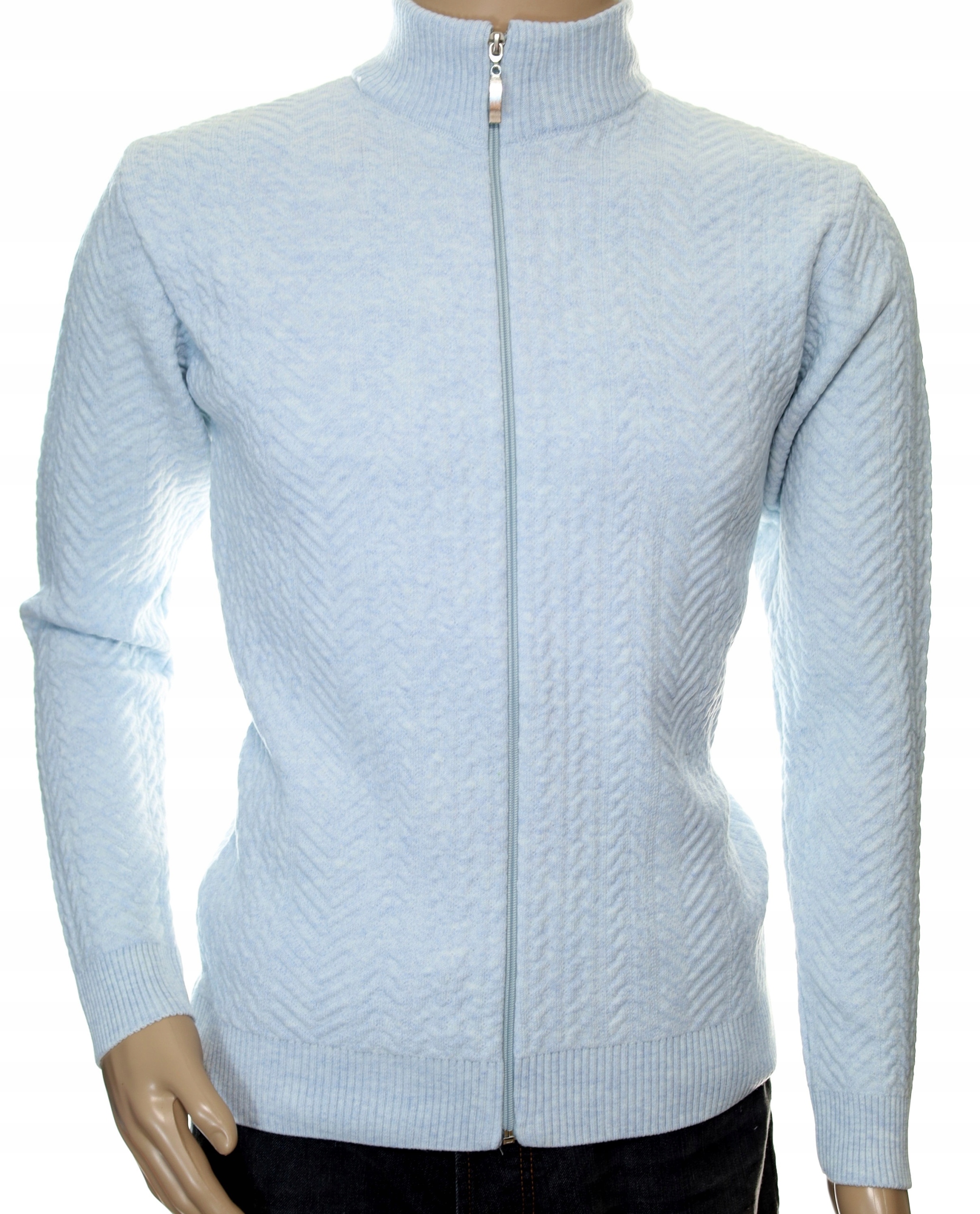 Hrejivý pánsky sveter z vlnenej vlny pekný rozopínateľný na zips L