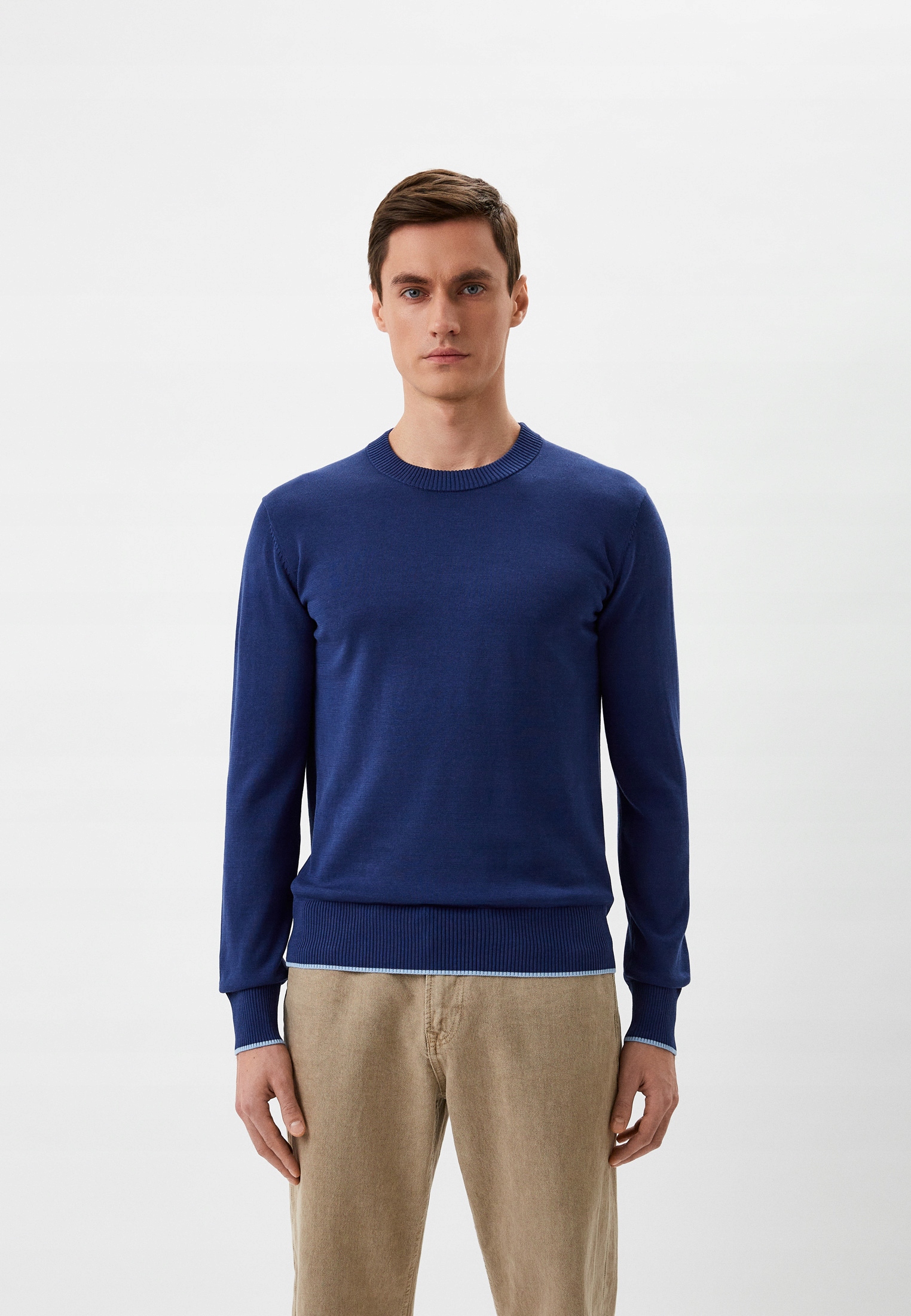 Tru Trussardi Modrý Svetr S Jasnými Lemy (2XL)