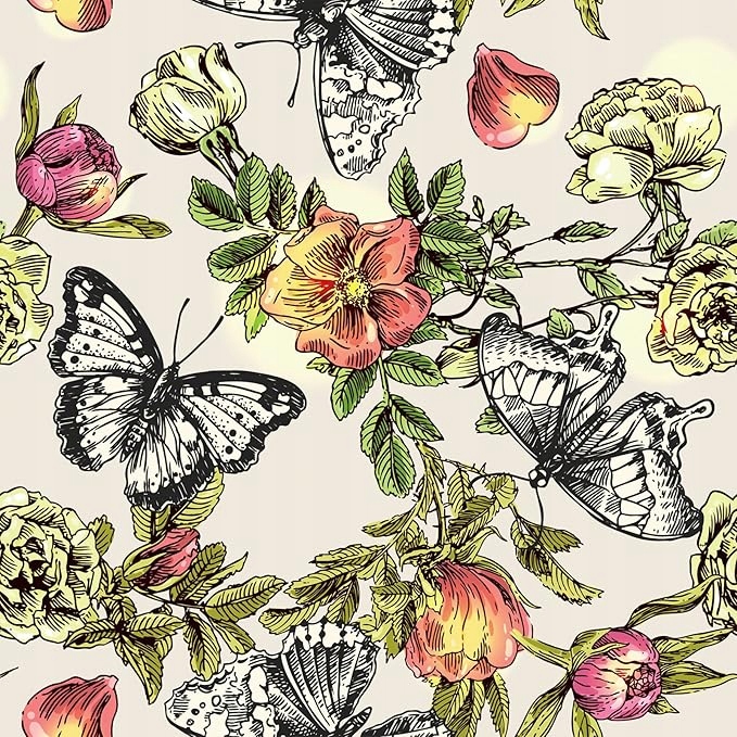 Tapeta Samoprzylepna KWIATY MOTYLE VINTAGE Okleina Meble 9m