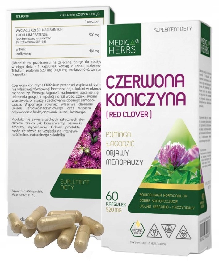Czerwona Koniczyna w Kapsułkach Menopauza Uderzenia Gorąca Wzmacnia Włosy