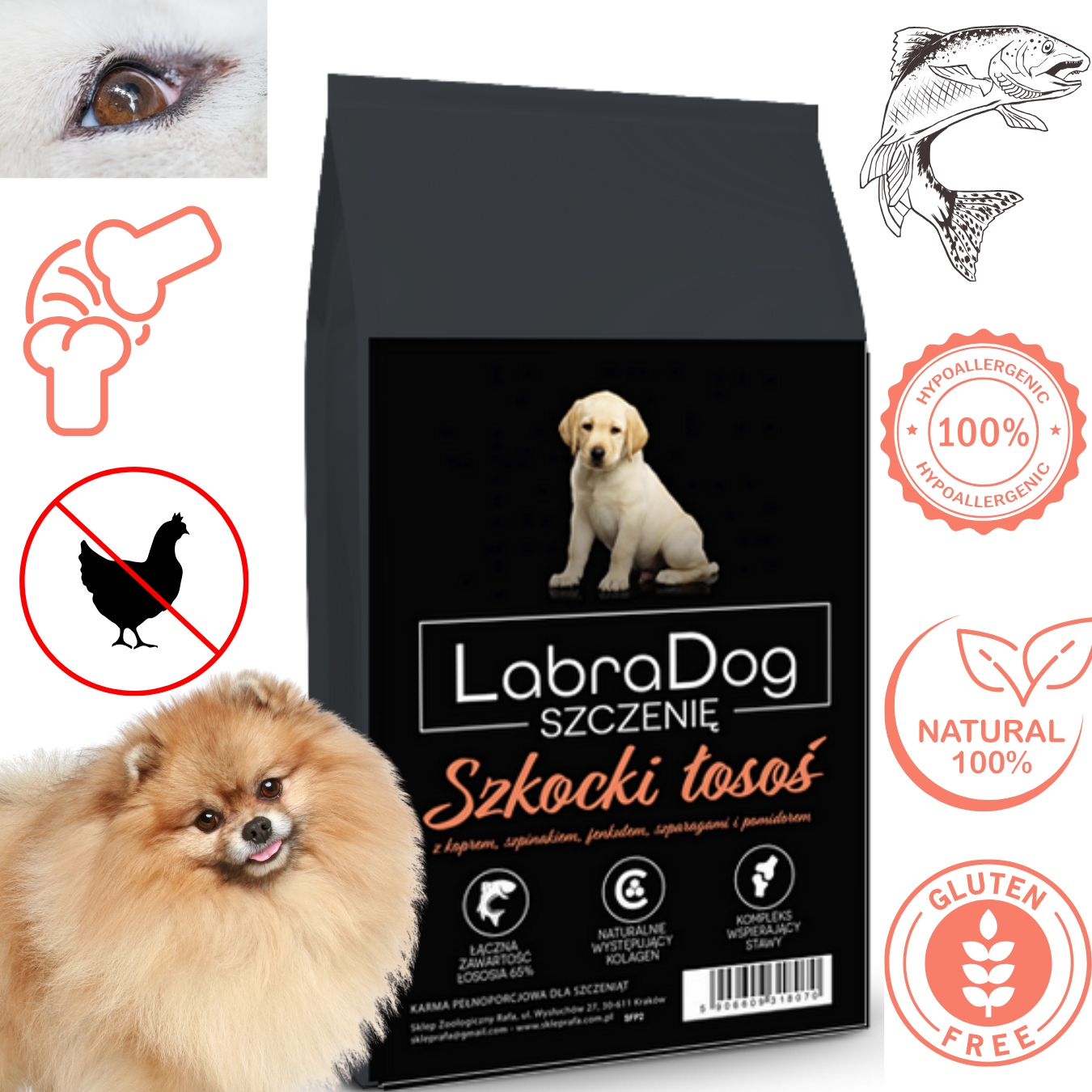 Levně LabraDog Superfood Puppy suché krmivo Skotský losos 65% pro Pomeraniana 2 kg