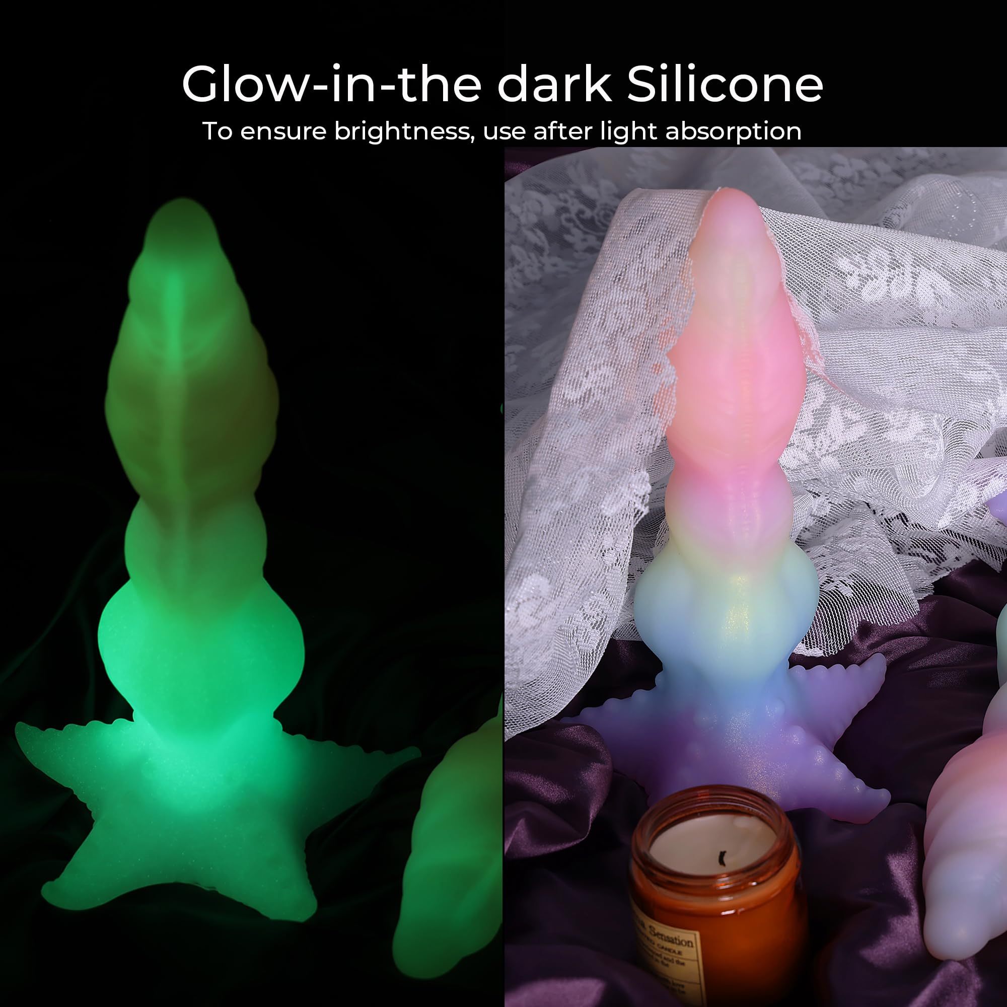 WILDOLO Dildo Silikonowy 25cm Knotendildo Świecący w Ciemności Dla Par — miniatura 5