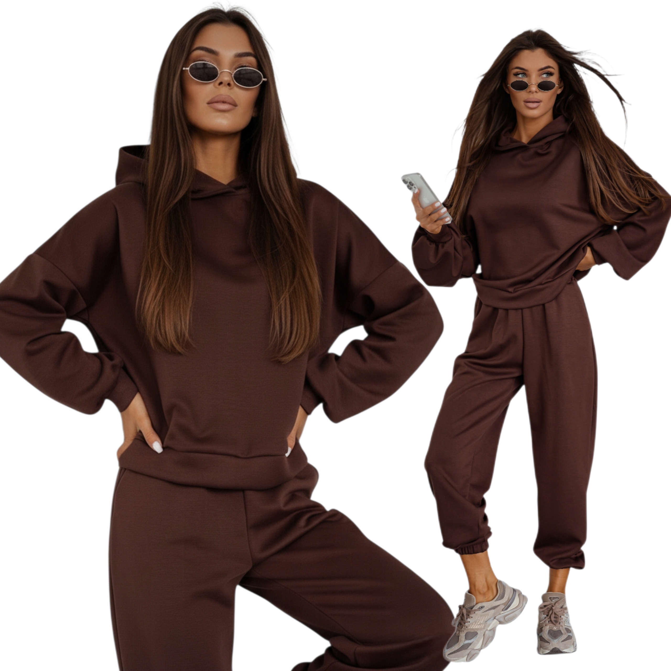 Stylový Tepláková Souprava Basic Mikina S Kapucí Viskóza vel. L/XL Čokoládová