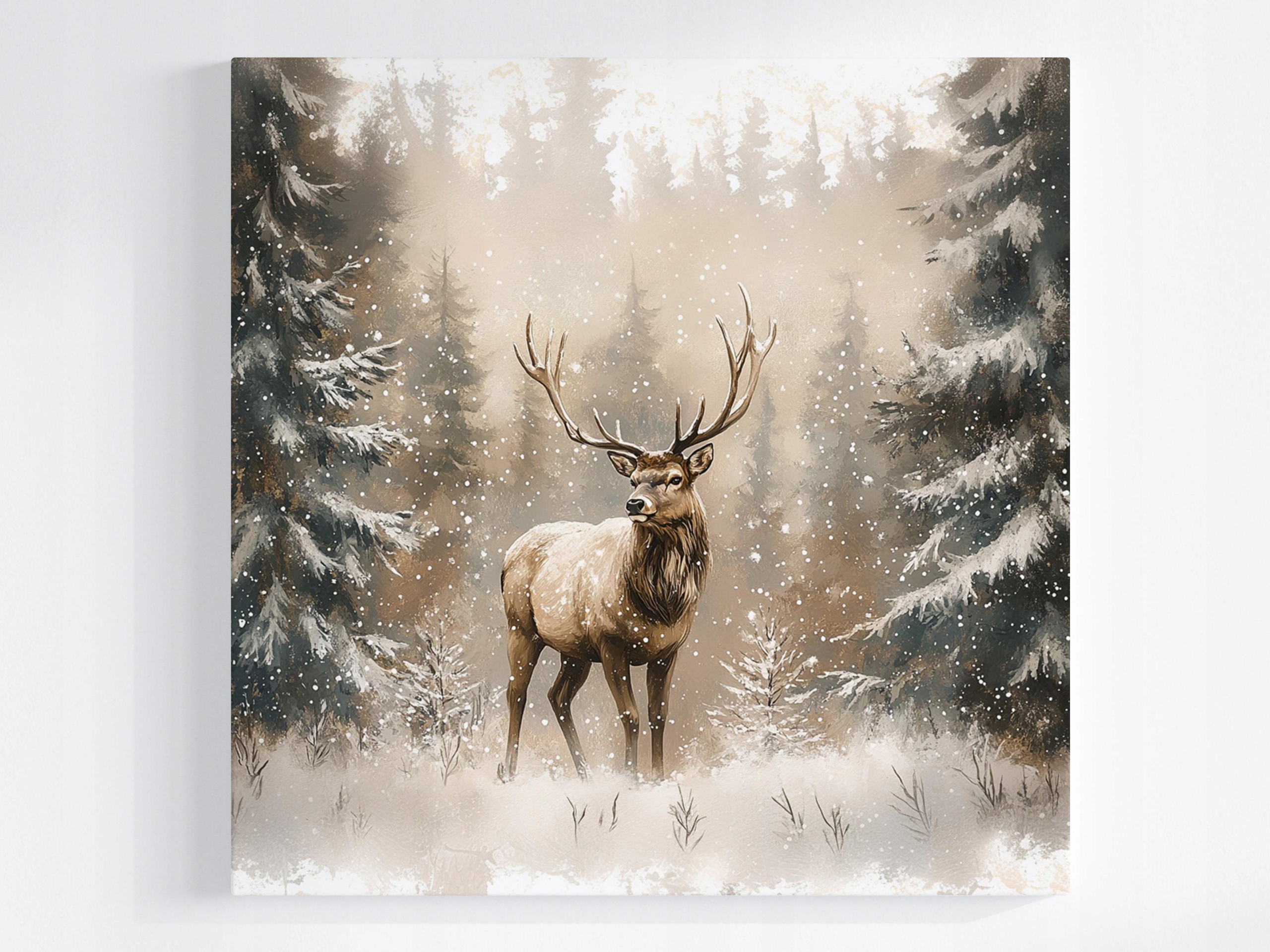 Obraz Na Plátně Canvas Příroda Les Stromy Jelen Zima Sníh 60x60