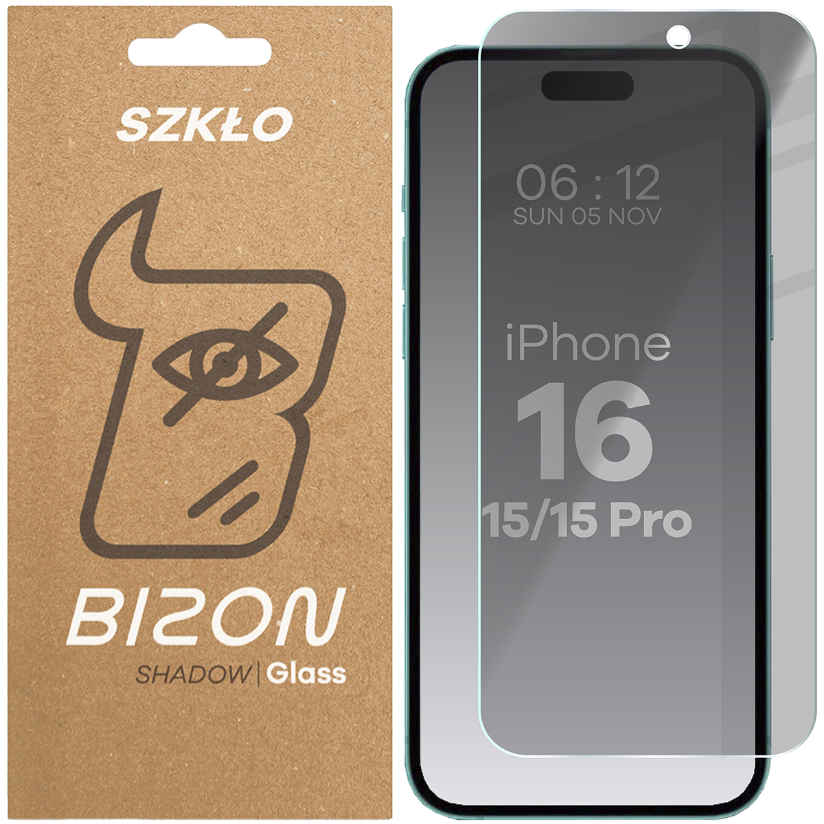 Bizon prywatyzujące Clear Shadow do iPhone 16/15/15 Pro Przyciemniane