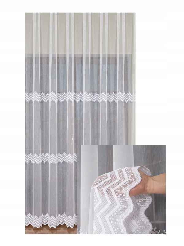 Záclona s výšivkou Bílá š.240x240 Elegantní s páskem na špendlíky Žabky Tunel