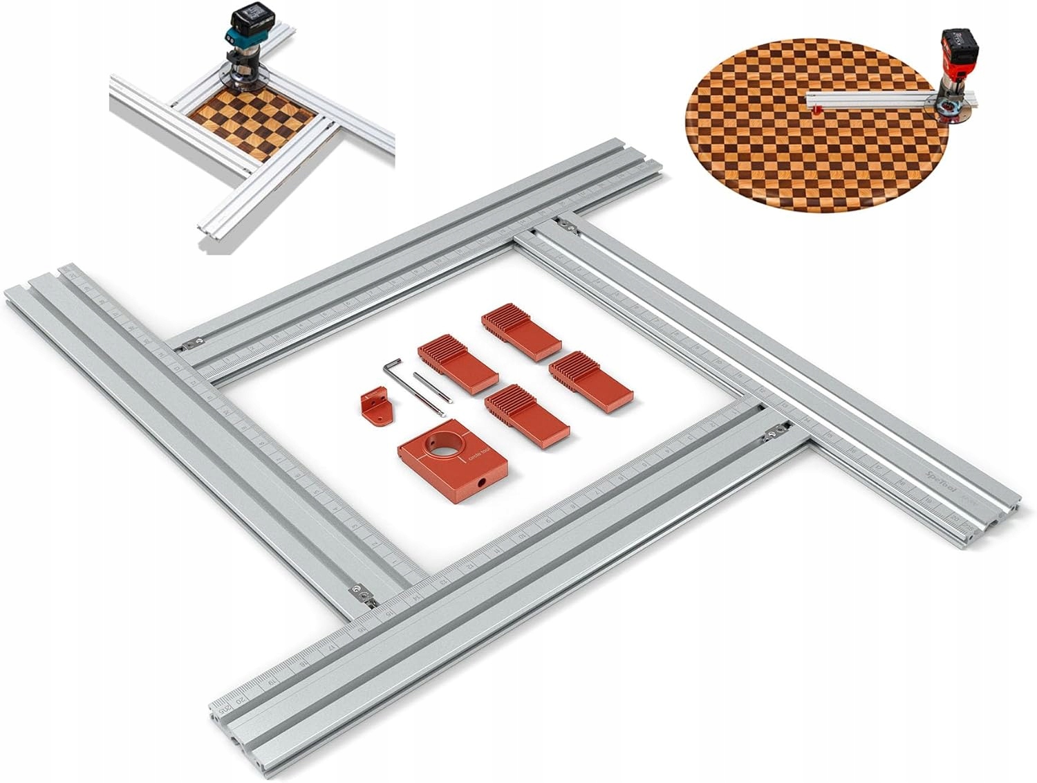 SpeTool Nastavitelná frézovací šablona 2v1, kruhy, metrická stupnice