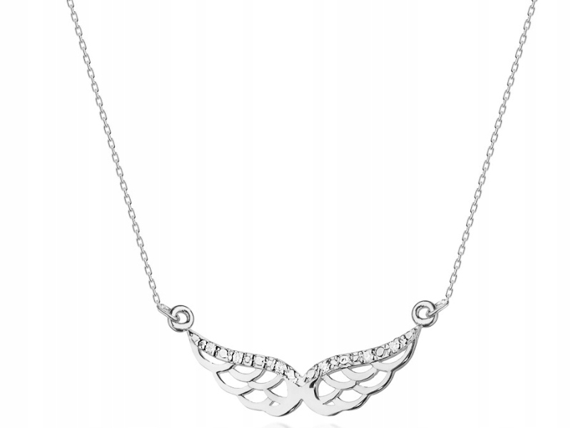 Zlatý náhrdelník 585 křídla s diamanty 1,55 g, moderní, módní vzor 14k