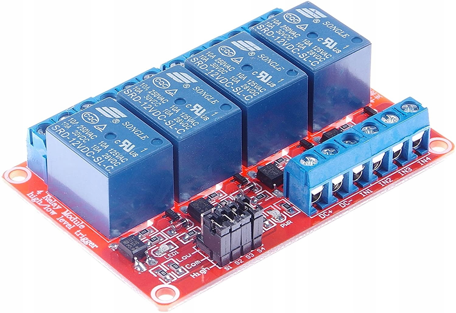 Moduł przekaźnikowy 4 kanałowy. wyzwalanie L/H 12V Producent bez marki