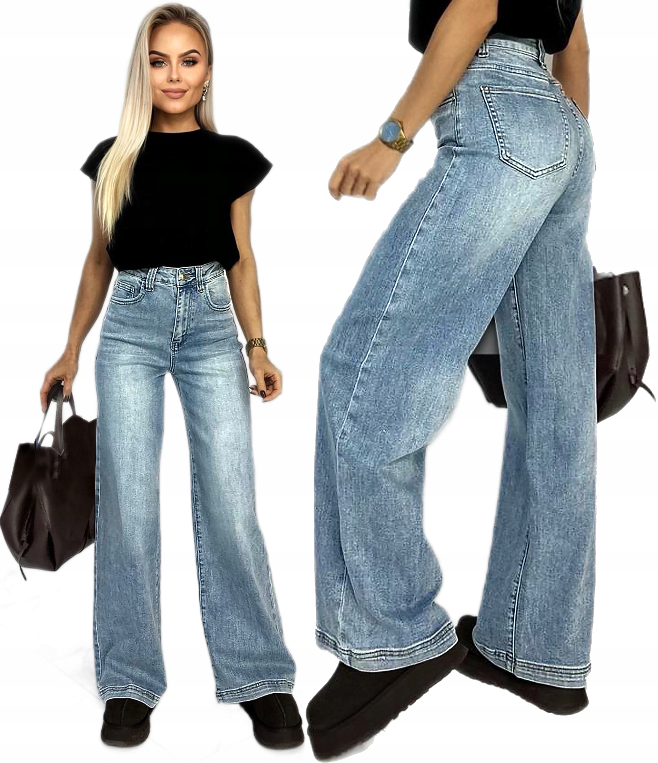 Džínové kalhoty švédské rovné nohavice Jeansy Wide Leg jeans L Luna