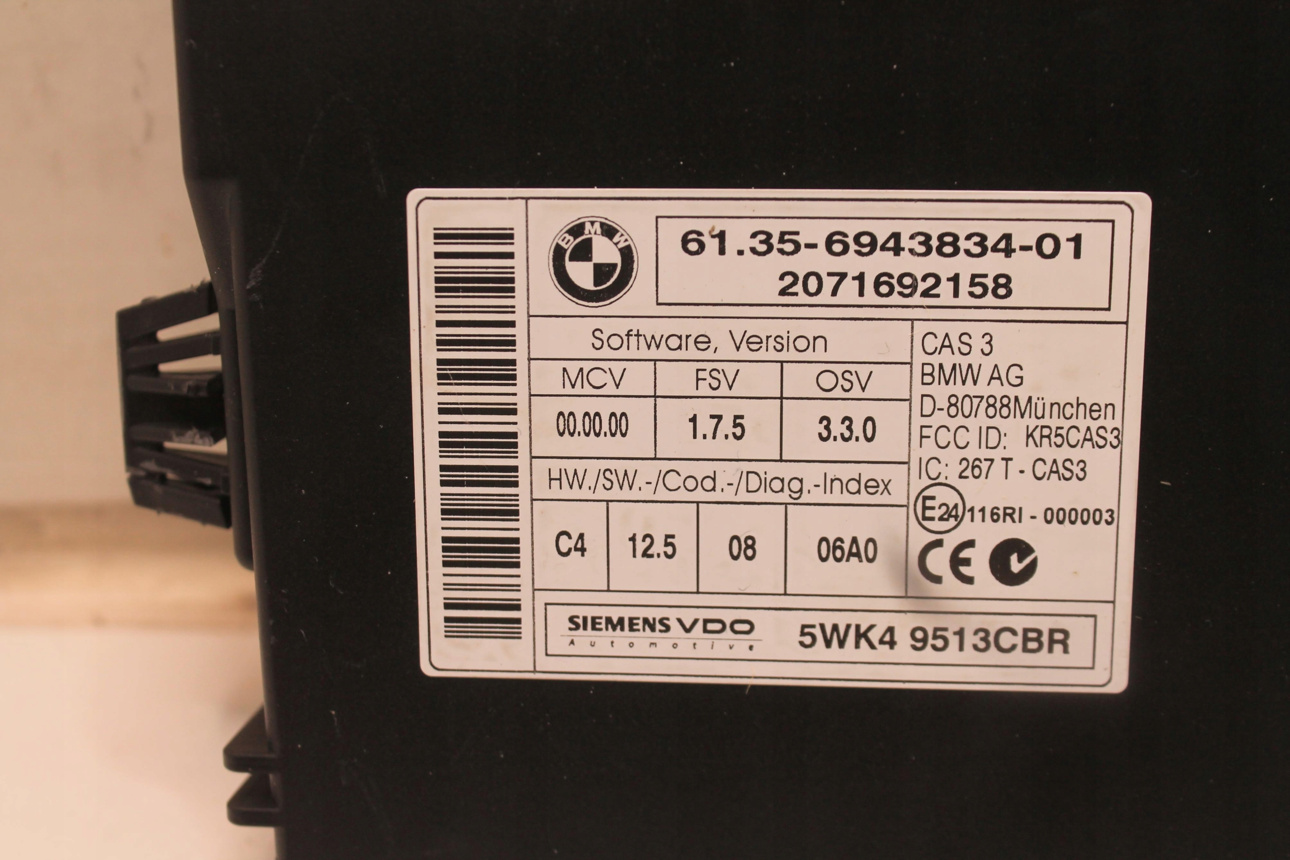 MODULE UNITÉ DE CONTRÔLE CAS 6943834 BMW E87 E90 E91 E92 E93 06-12