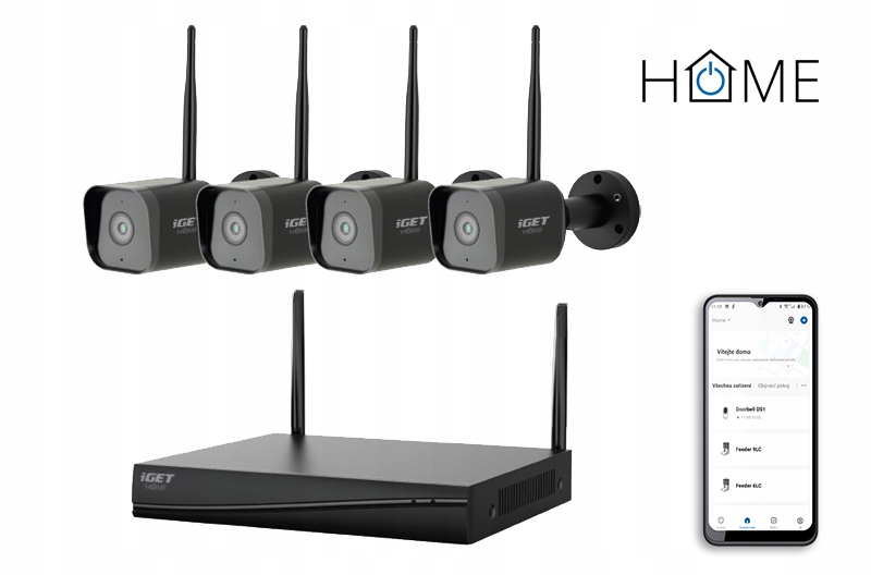iGET Home Nvr N4C4 Cctv bezdrôtový Wi-Fi set 2K+ rozlíšenie, 4CH Nvr +…