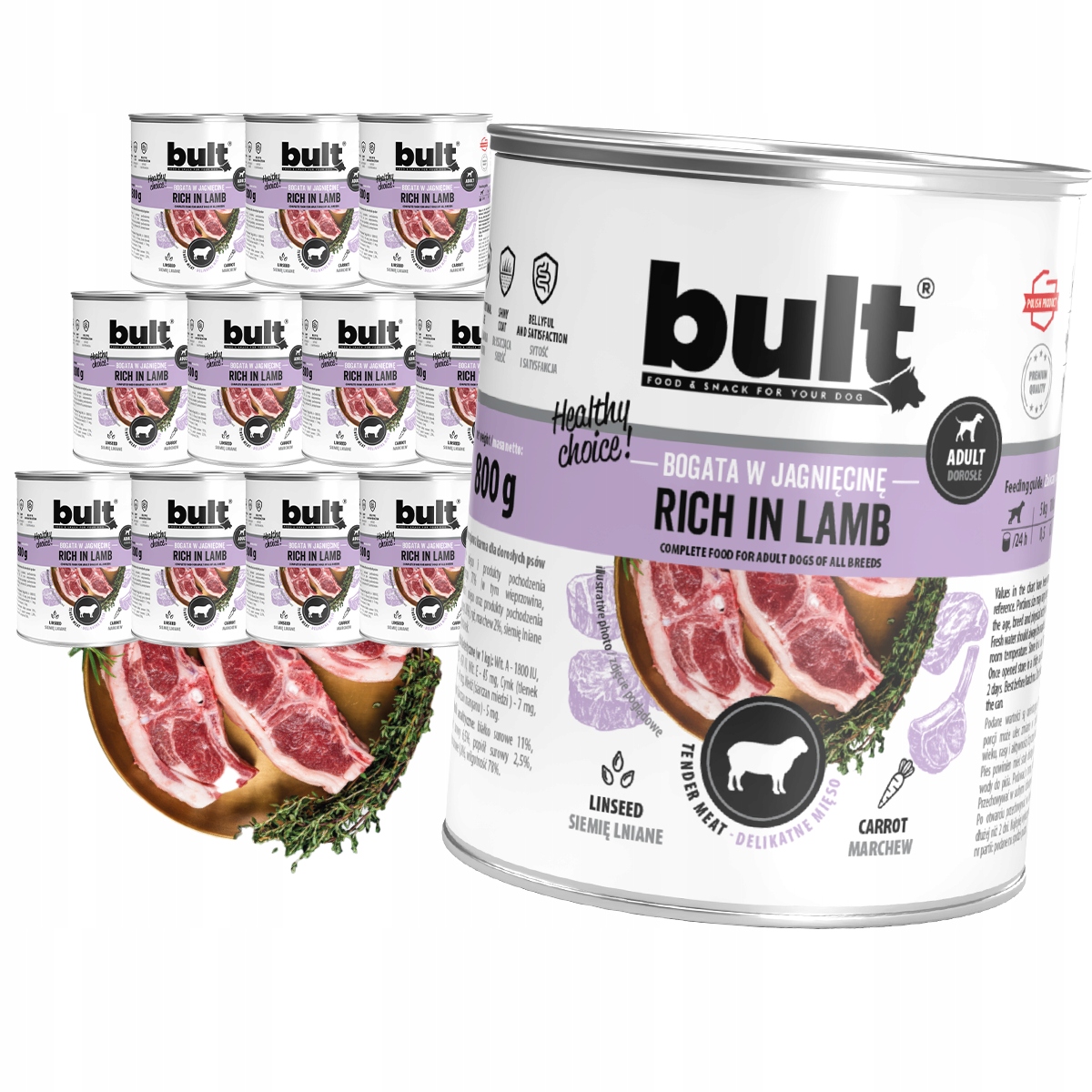 Levně Vlhké Krmivo Pro Psa Bult Plechovka Bohatá Na Jehněčí Maso Set 12x800G