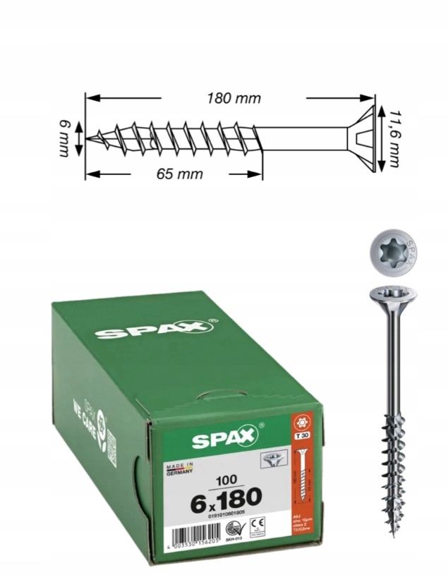 Univerzálna skrutka do dreva spax 6 x 180 Wirox Txtg 100 ks