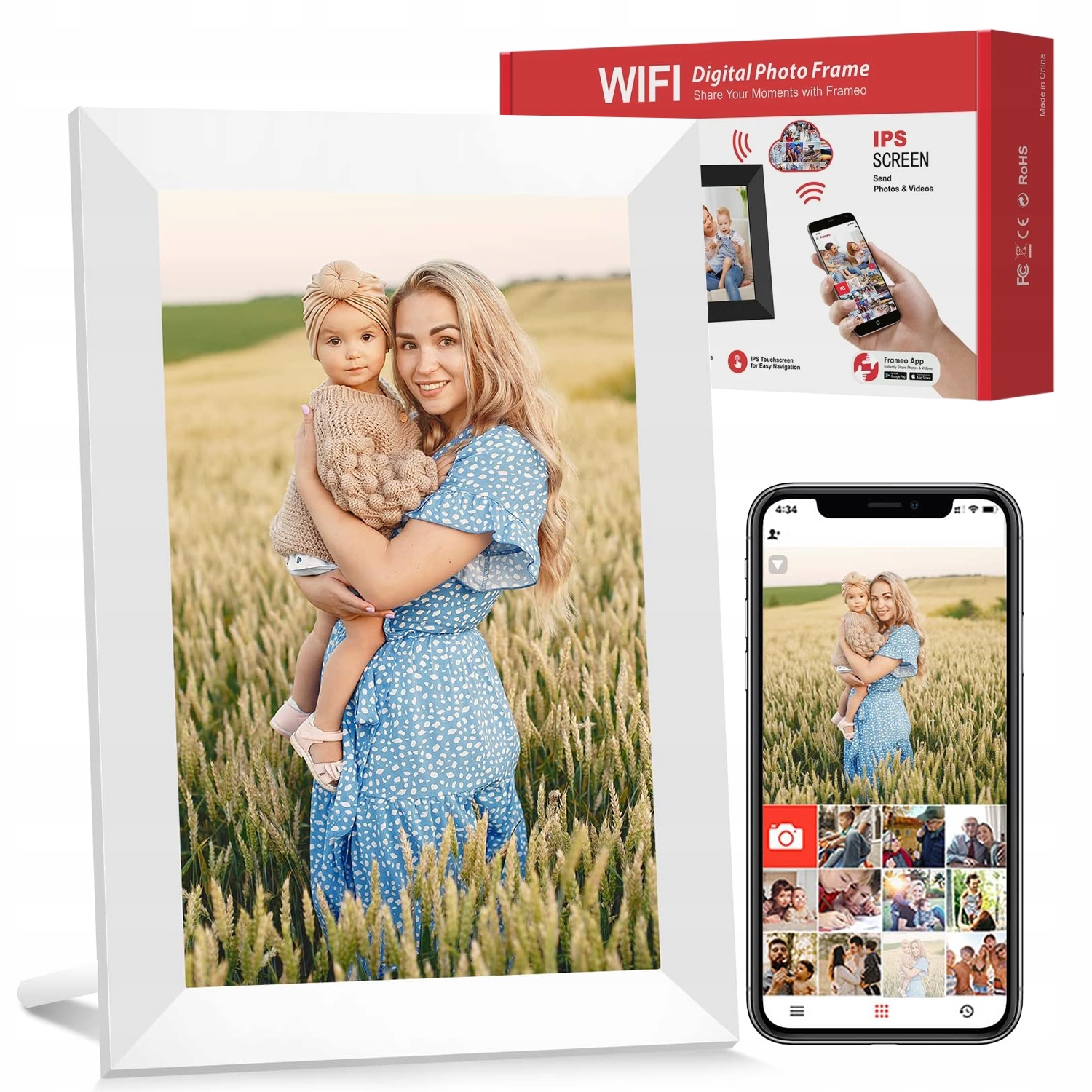 Digitální Rámeček Na Fotografie 10.1" Wifi 1280*800 Hd Dotykový Displej 32GB Bílý
