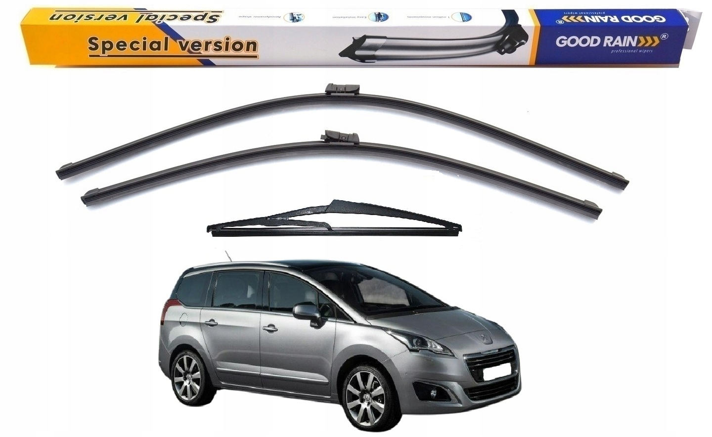 3x Nowe Wycieraczki Przód Tył Komplet Zestaw Płaskie Peugeot 5008