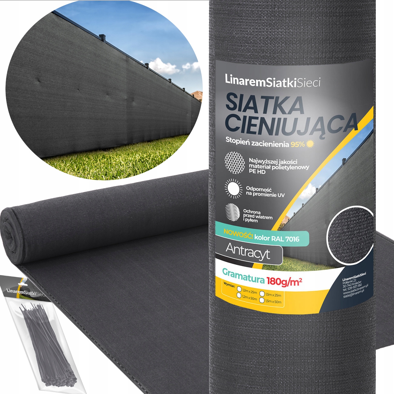 

Siatka Cieniująca 95% Maskująca 1,5x25 Grafit +uv