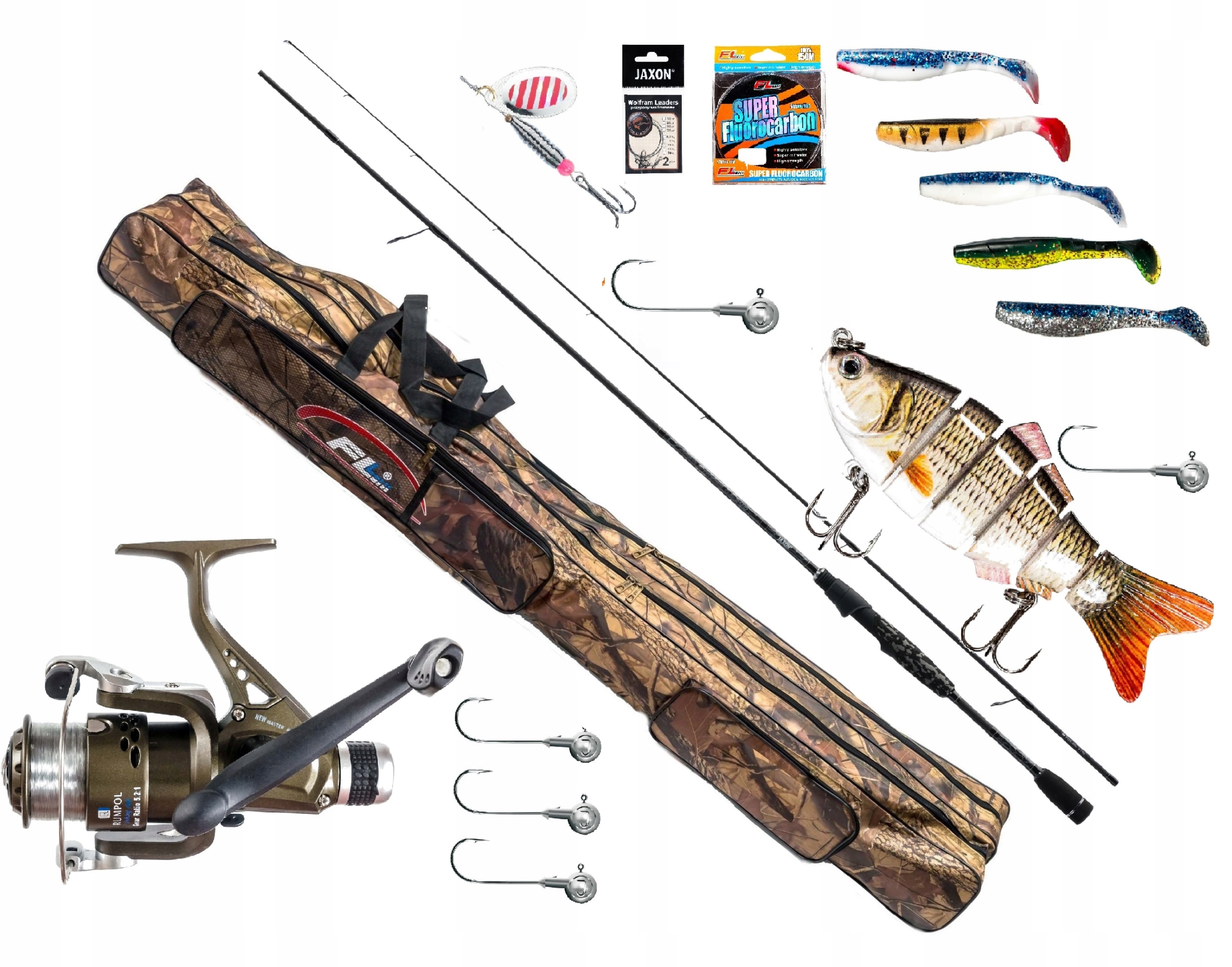 Zestaw Na Szczupaka Wędka Spinning Jaxon Kołowrotek Torba Żyłka Błystka