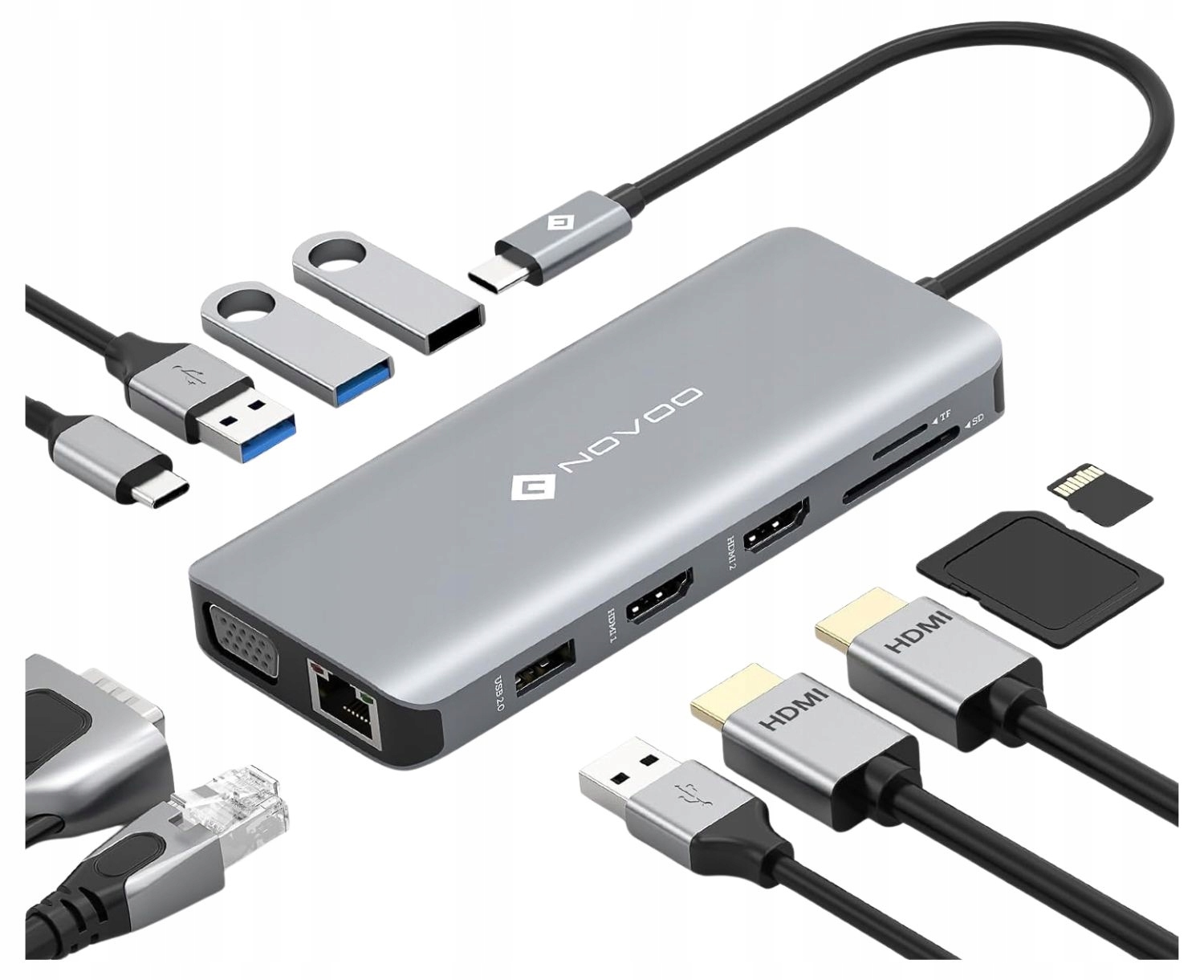 Dokovací stanice adaptér Usb-c 3 monitory Hdmi 4K Lan RJ45 Pd Sd/tf Novoo