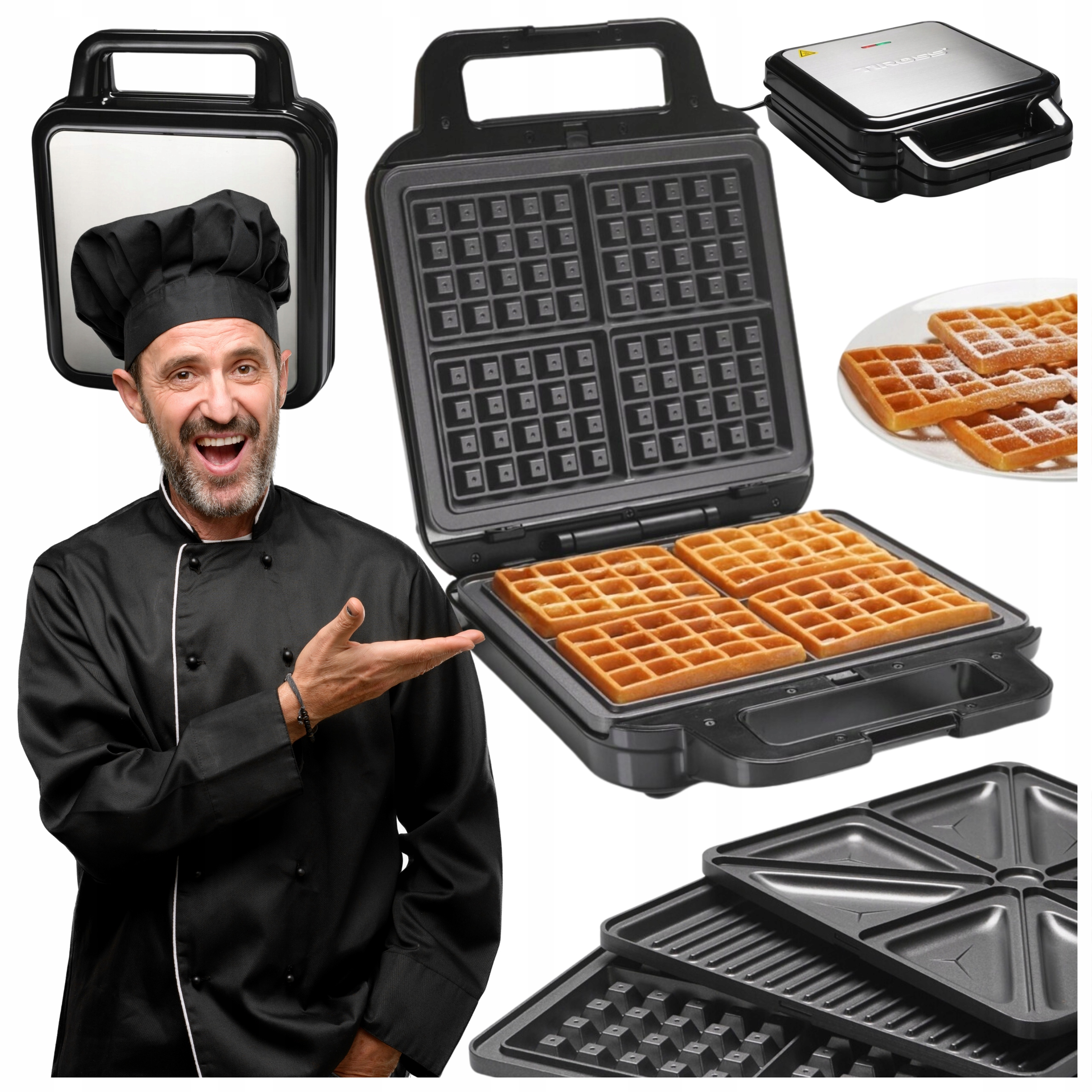 Duży Gofrownica 3w1 Grill Opiekacz Toster Do Kanapek 1200W Tiross TS9656