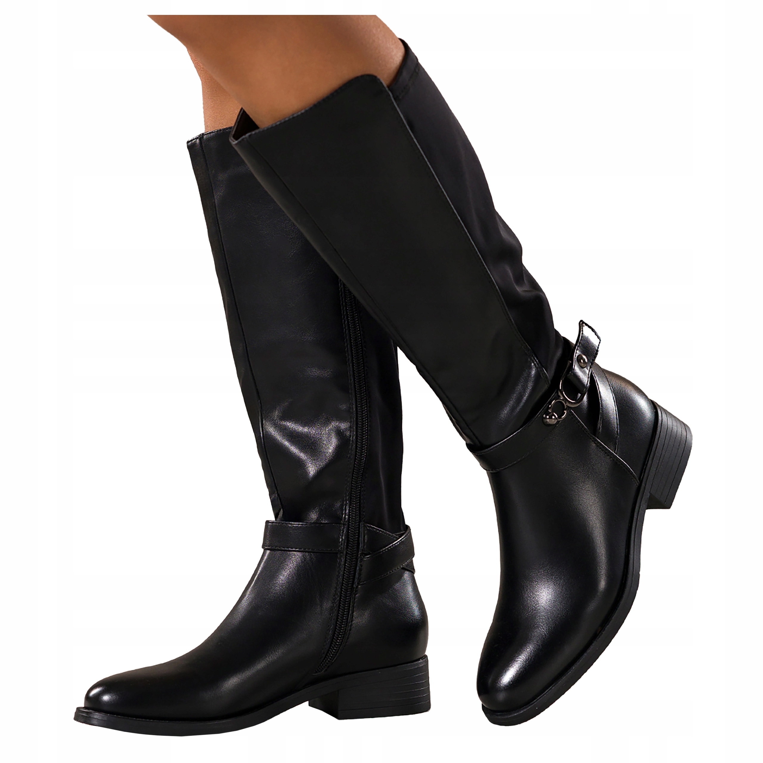 Dámské černé Pohodlné Kozačky na podpatku Elastický Svršek s ozdobou, velikost 36