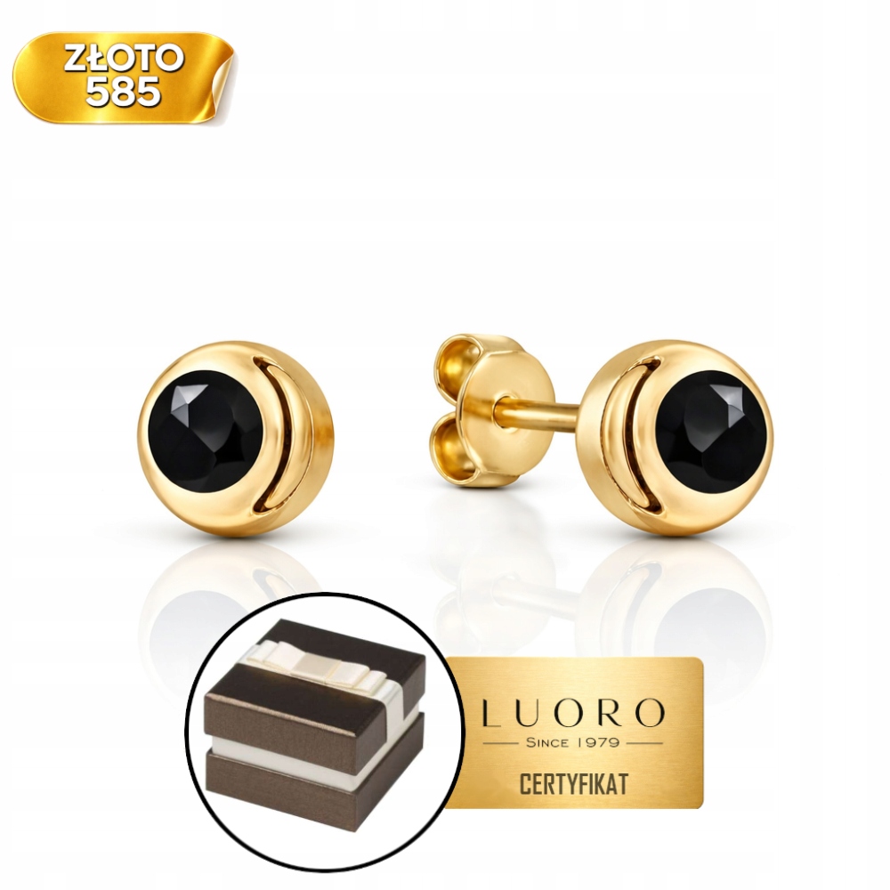 Náušnice Zlaté 585 14K Malý Kamínek Obklopený Zlatem 4 MM Krabička Dárek