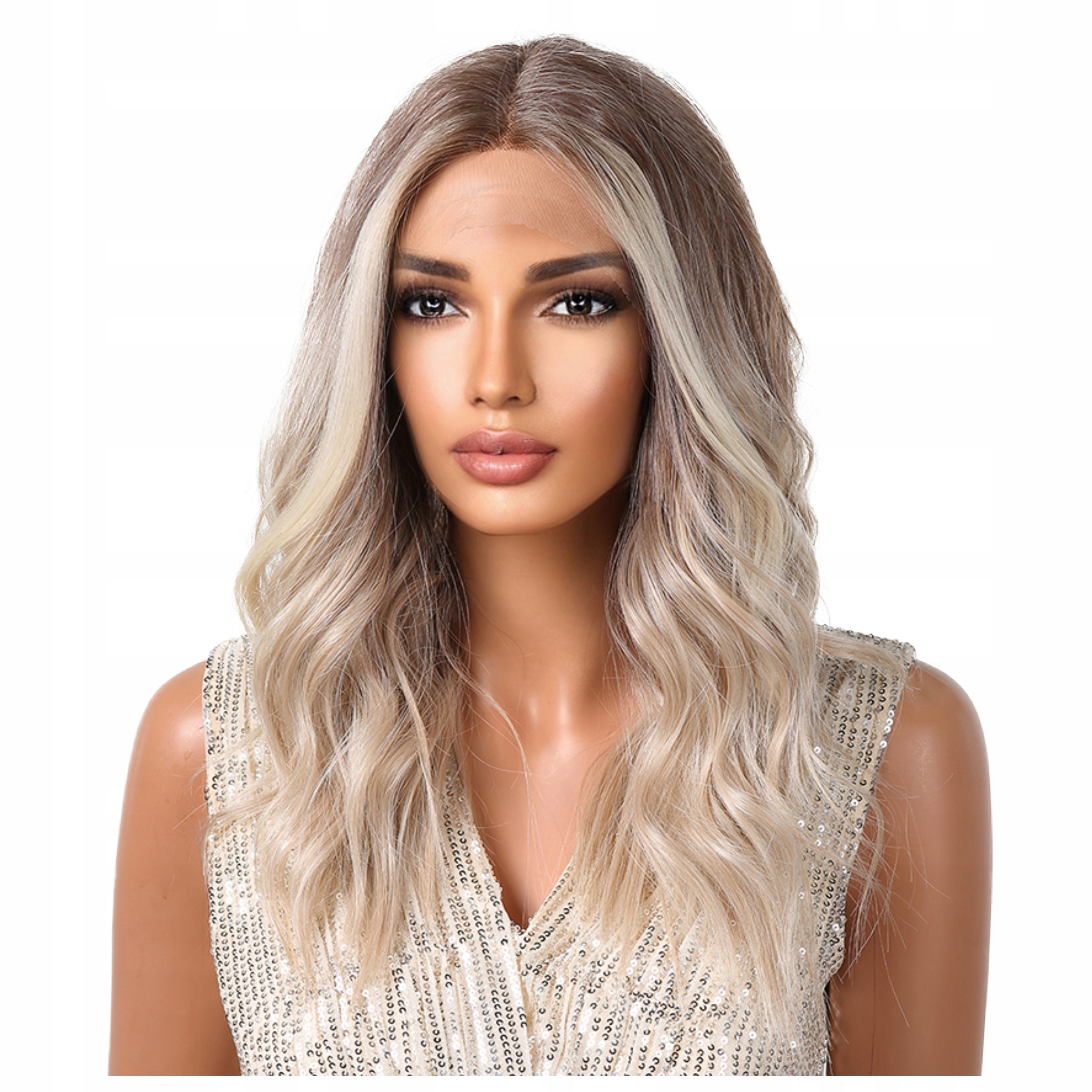 Peruka damska Blond brąz fale Lace Front falowane włosy ombre Jak Naturalna