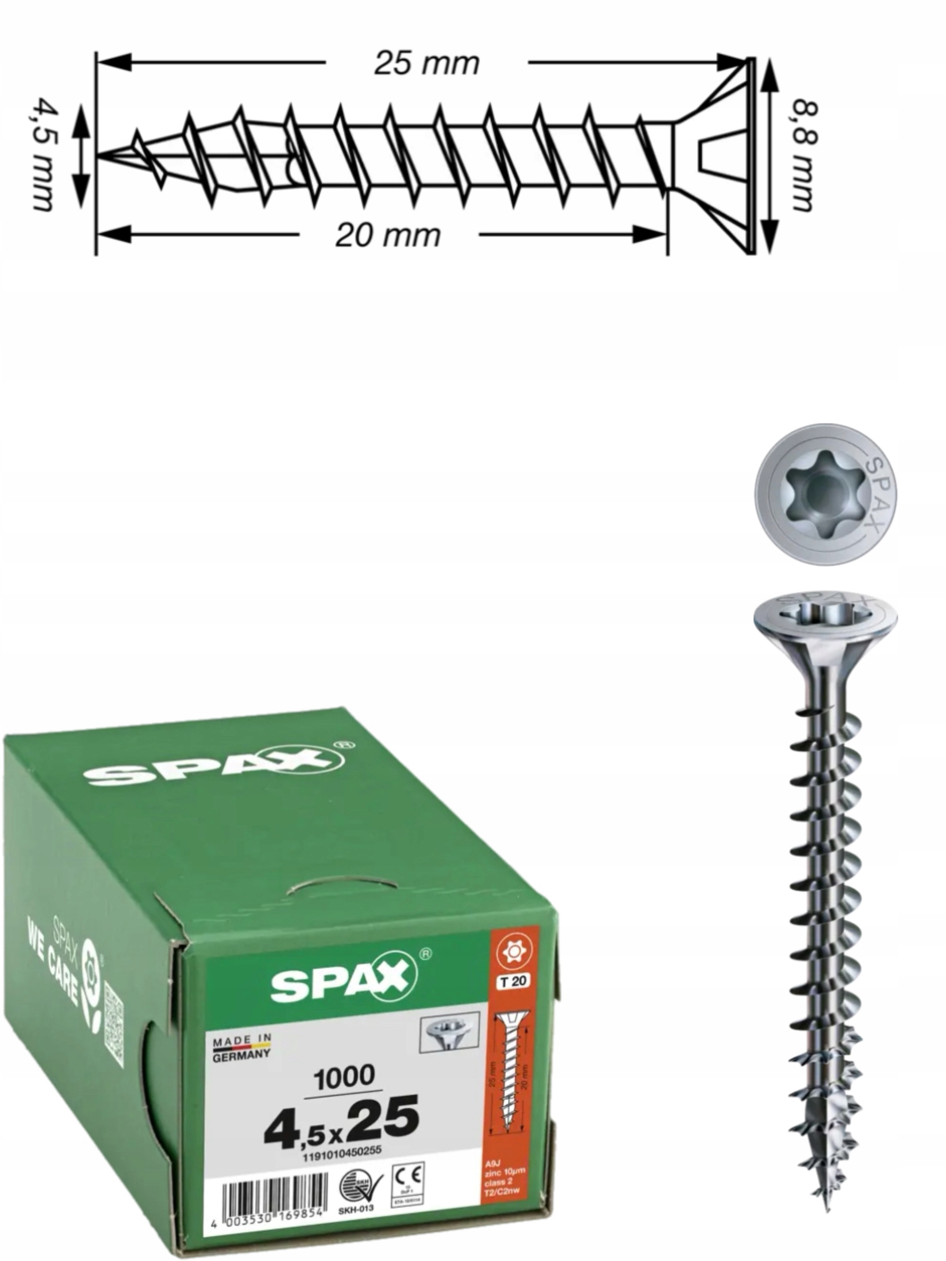 Univerzální šroub do dřeva spax 4,5 x 25 Wirox Tx 1000 ks