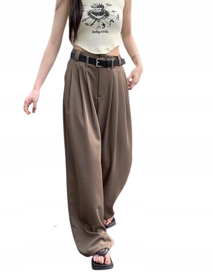 MD kalhoty s rozšířenou nohavicí a vysokým pasem Béžové zvony L