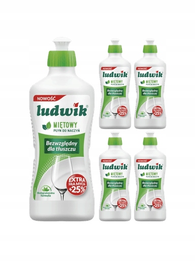 Levně 2x Ludwik Mátový Tekutý Prostředek na mytí nádobí 900 ml Tekutý Prostředek na mastné nádobí X5