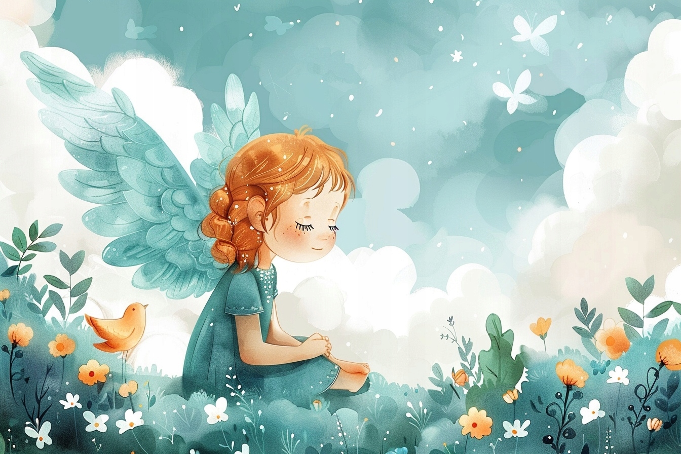 Obraz Na Plátně Canvas Grafika Dítě Dívka Anděl Louka Sen 120x80
