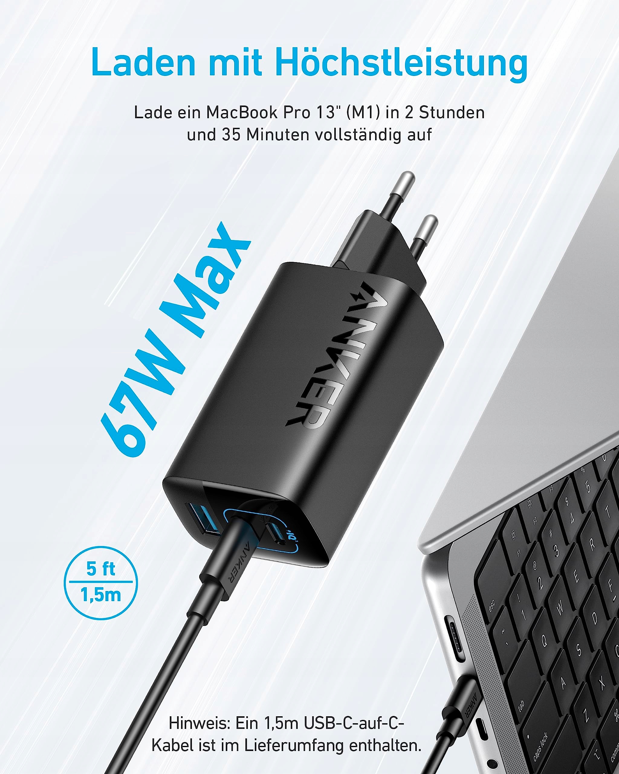 ANKER Ładowarka USB C 67W 3-Port Szybkie Ładowanie — miniatura 2