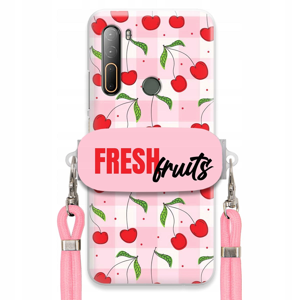 Puzdro pre Htc Desire U20 5G Case Držiak šnúrok Ružový Fresh Fruits Mriežka