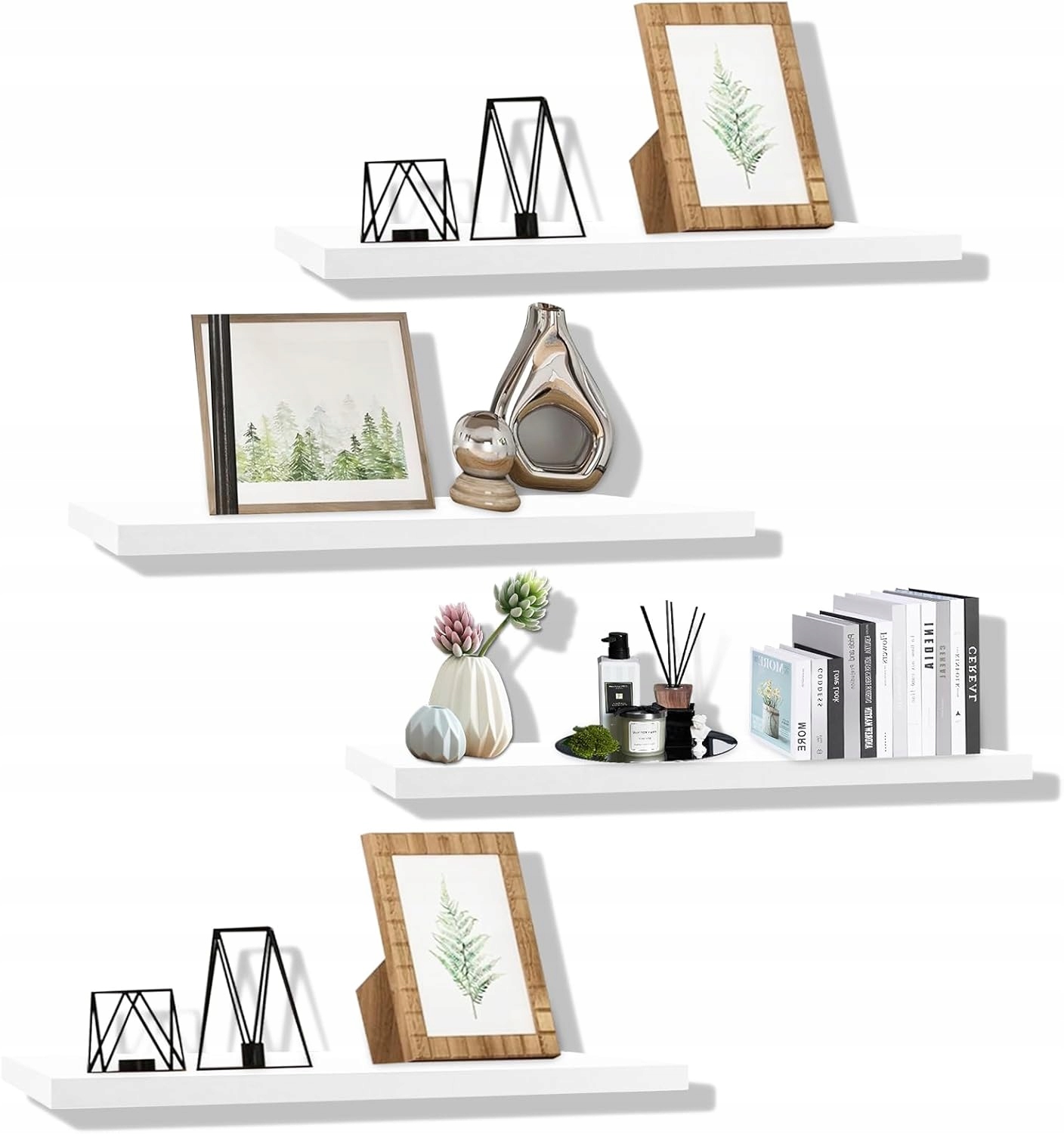 4 x nástěnné police bílé 40 x 15 cm, sada dřevěných polic