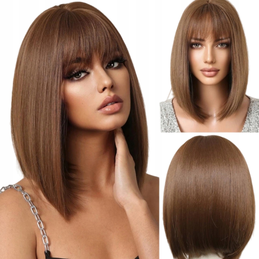 Dámská paruka Paruky Dámské Bronz Bob Vlasy Přírodní Krátké s ofinou