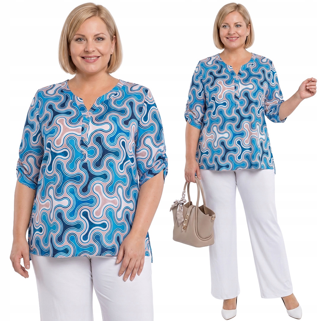 Modro-béžové tričko s plus size vzory velikost 52