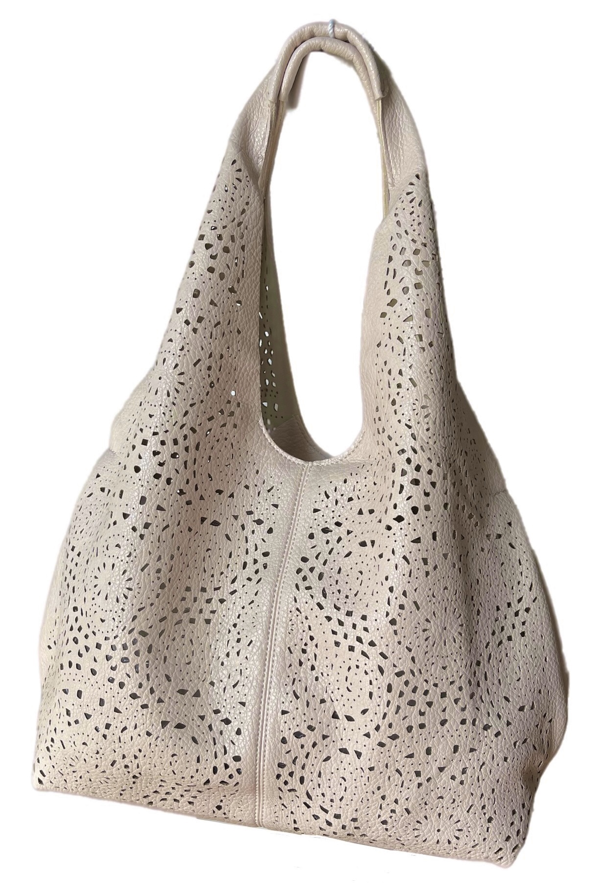 TAUPE AŻUROWA TOREBKA DAMSKA WOREK SHOPPER MODNA TORBA BEŻOWA