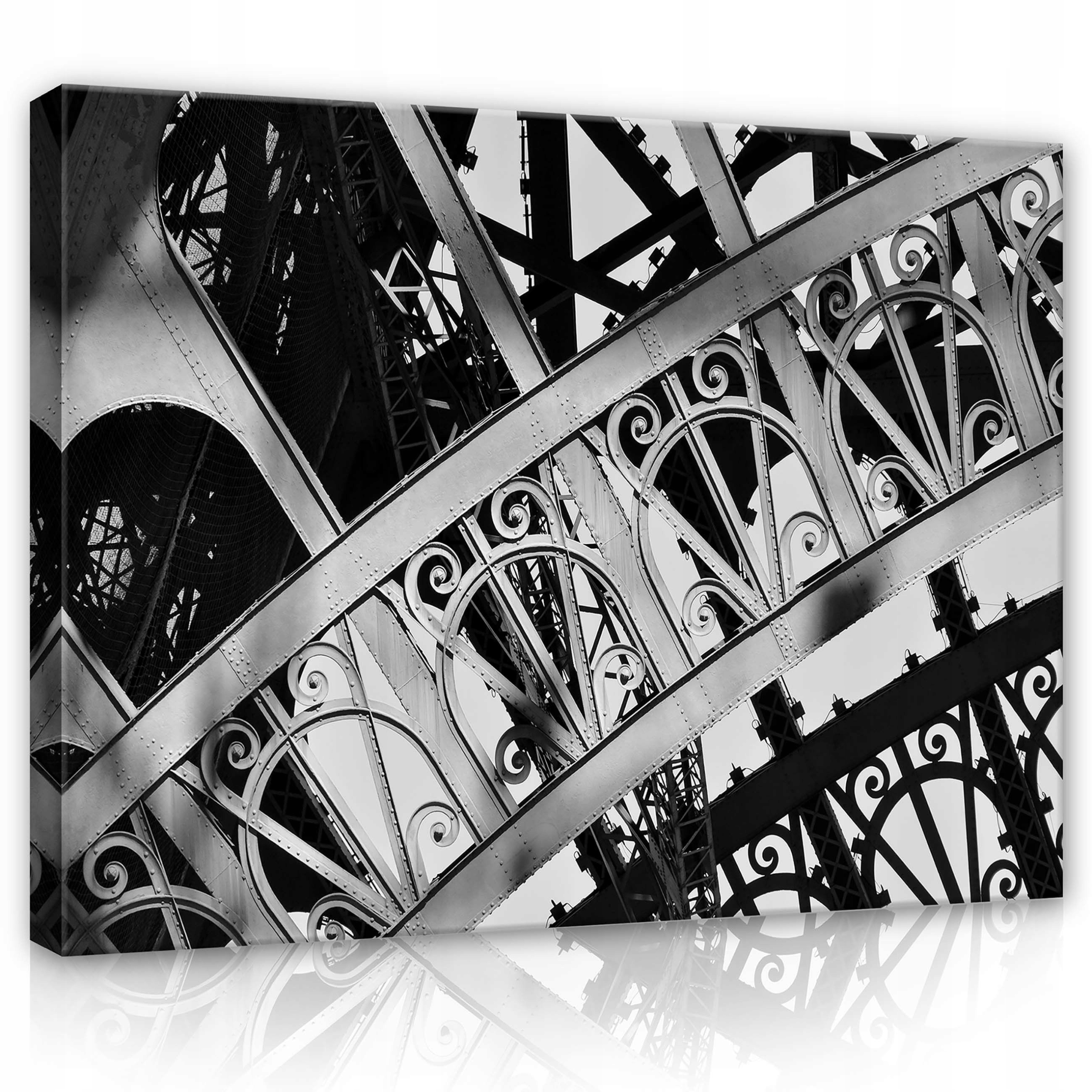 Obraz 80x60 Eiffelova věž kovová konstrukce černá a bílá ažurová geometrie