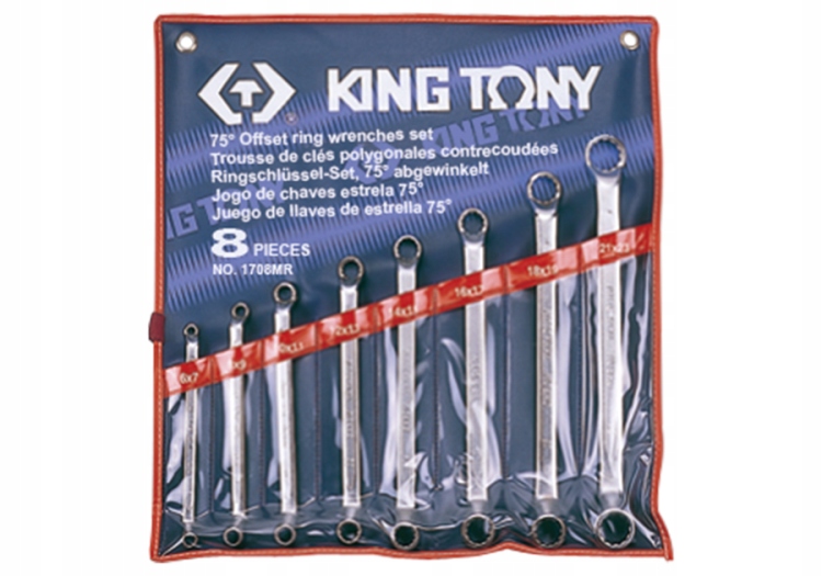 Kľúče očkové Ohnuté 6-23 mm 8ks Puzdro King Tony 1708MR