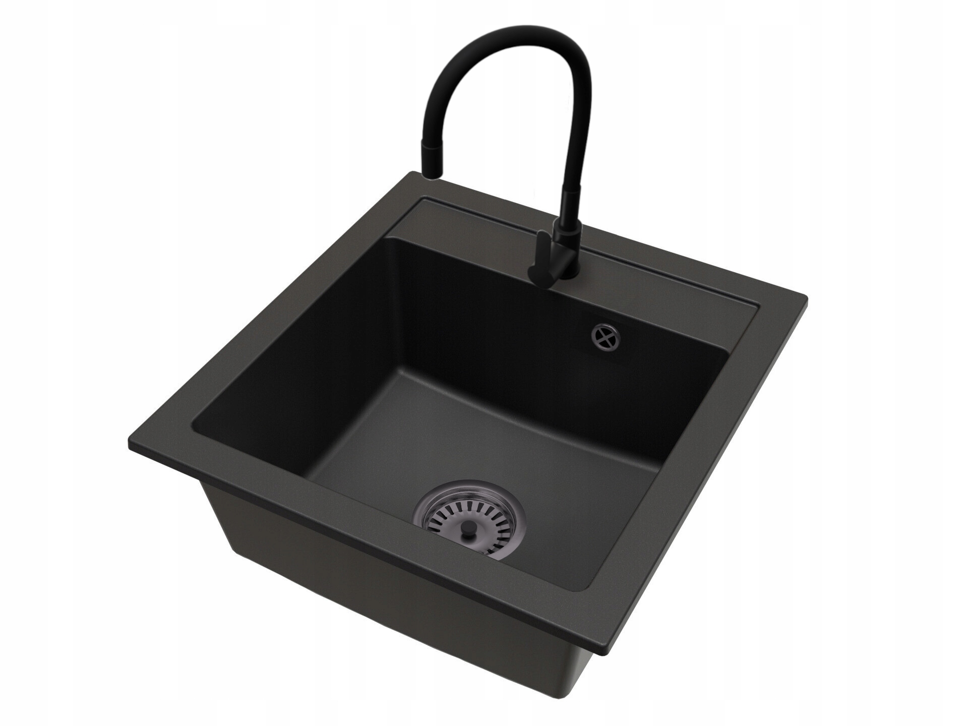 Kuchyňský granitový dřez Bílý Baterie Flex Černá Sifon Černá