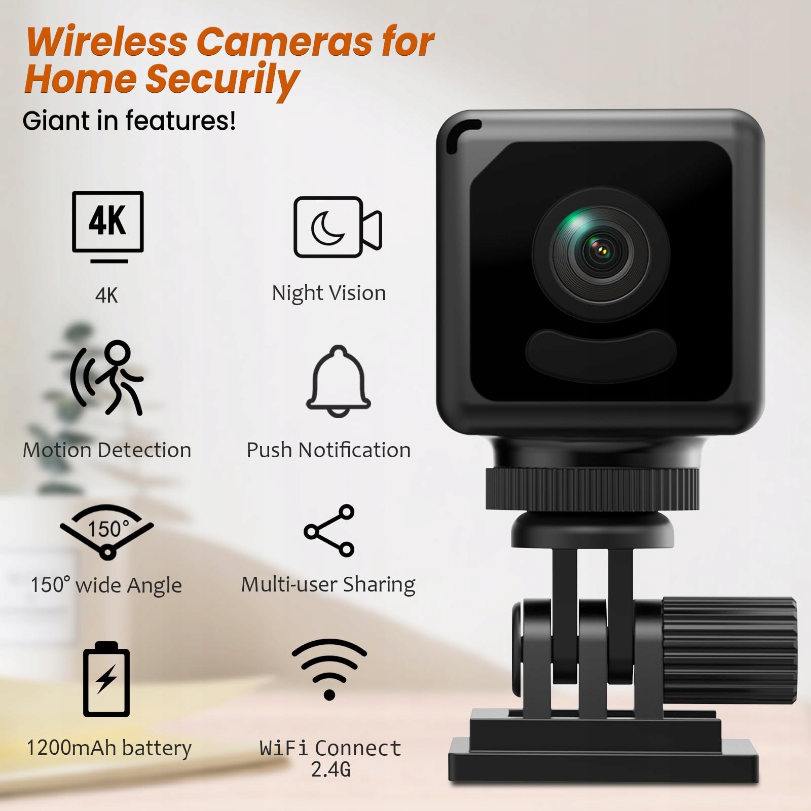 EKJANEPE Mini Kamera 4K WLAN Do Monitoringu Wnętrz Z Detekcją Ruchu — miniatura 2
