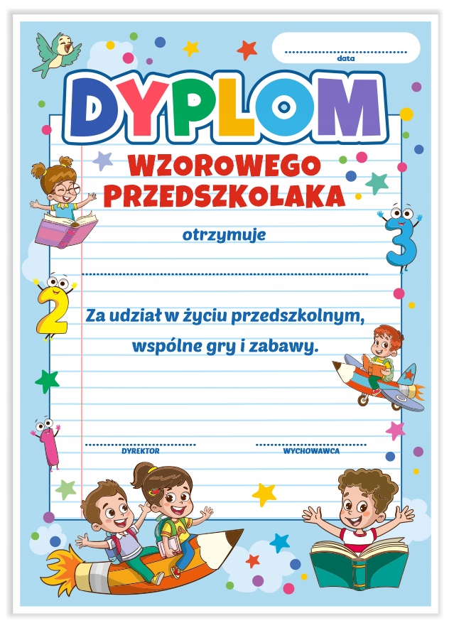 Dyplom przedszkole koniec roku Wzorowego Przedszkolaka DZIECI A4