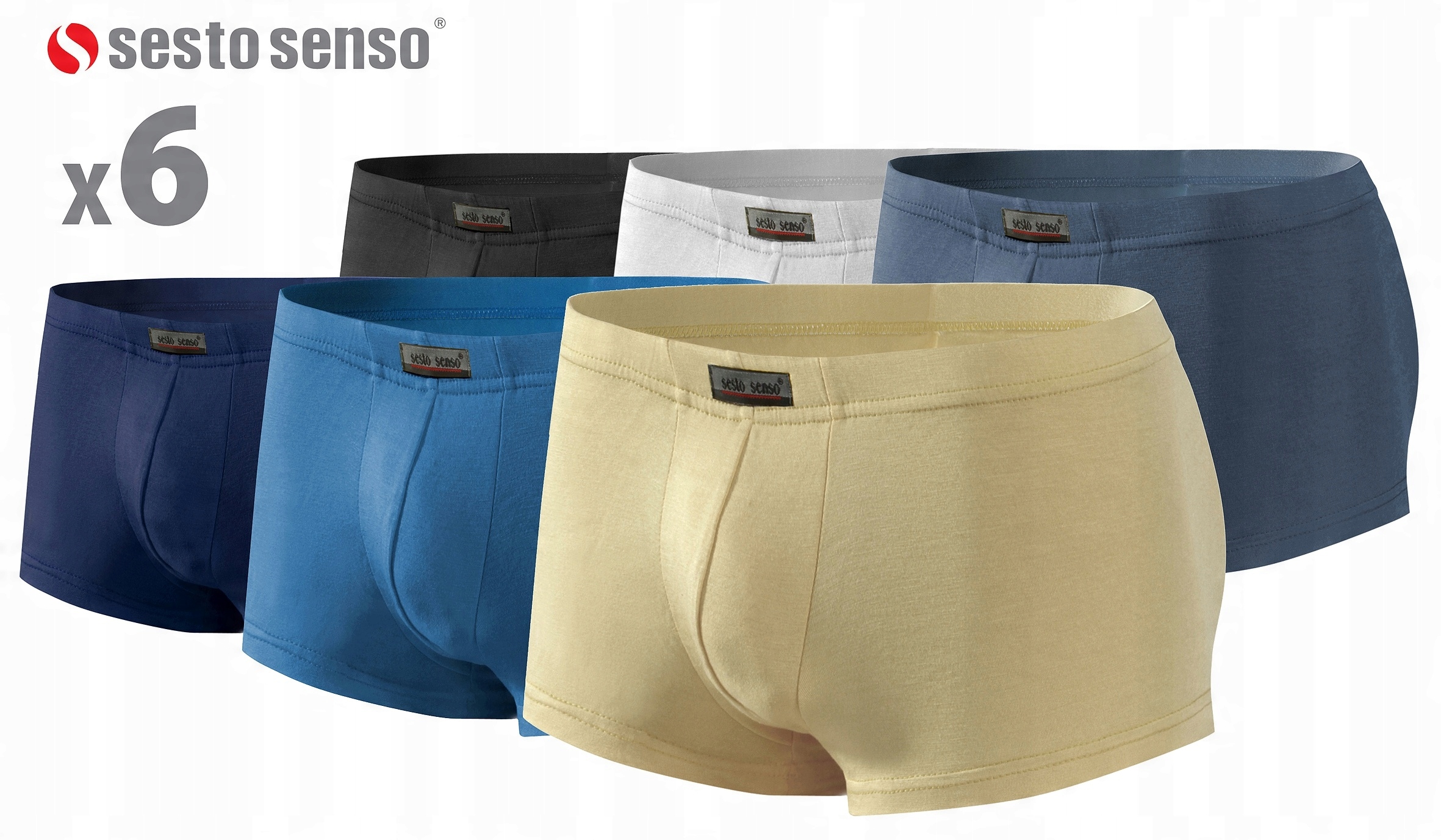 Sesto Sens Balení 6 Kusů Pánské boxerky BM06 bílé černé džíny grafit námořnická modrá béžové M
