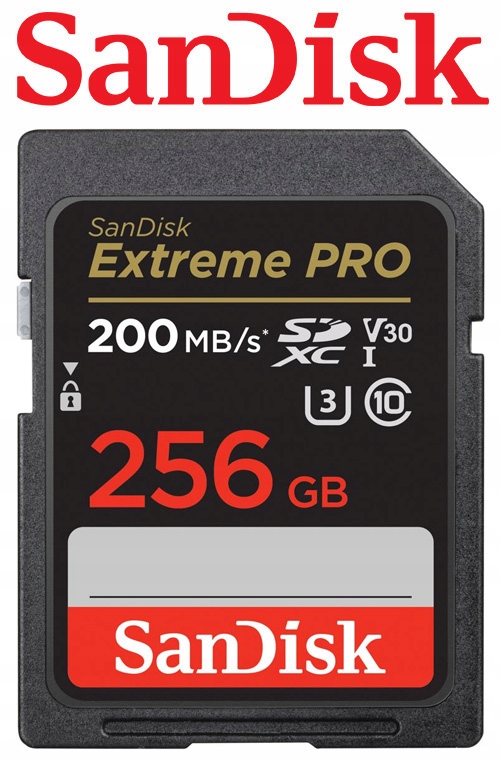 Sandisk SDXC EXTREME PRO 256GB 200MB/s UHSI V30 U3 Typ karty SDXC