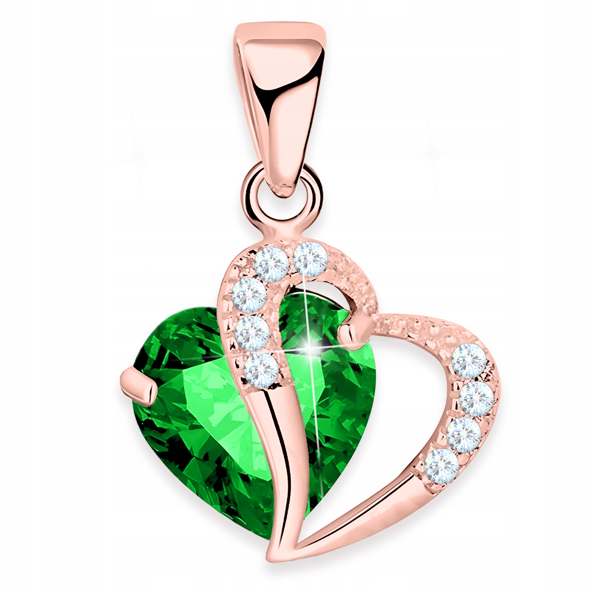 Přívěsek na řetízek Pozlacený Zelené Křišťálové Srdce Love Stříbro 925