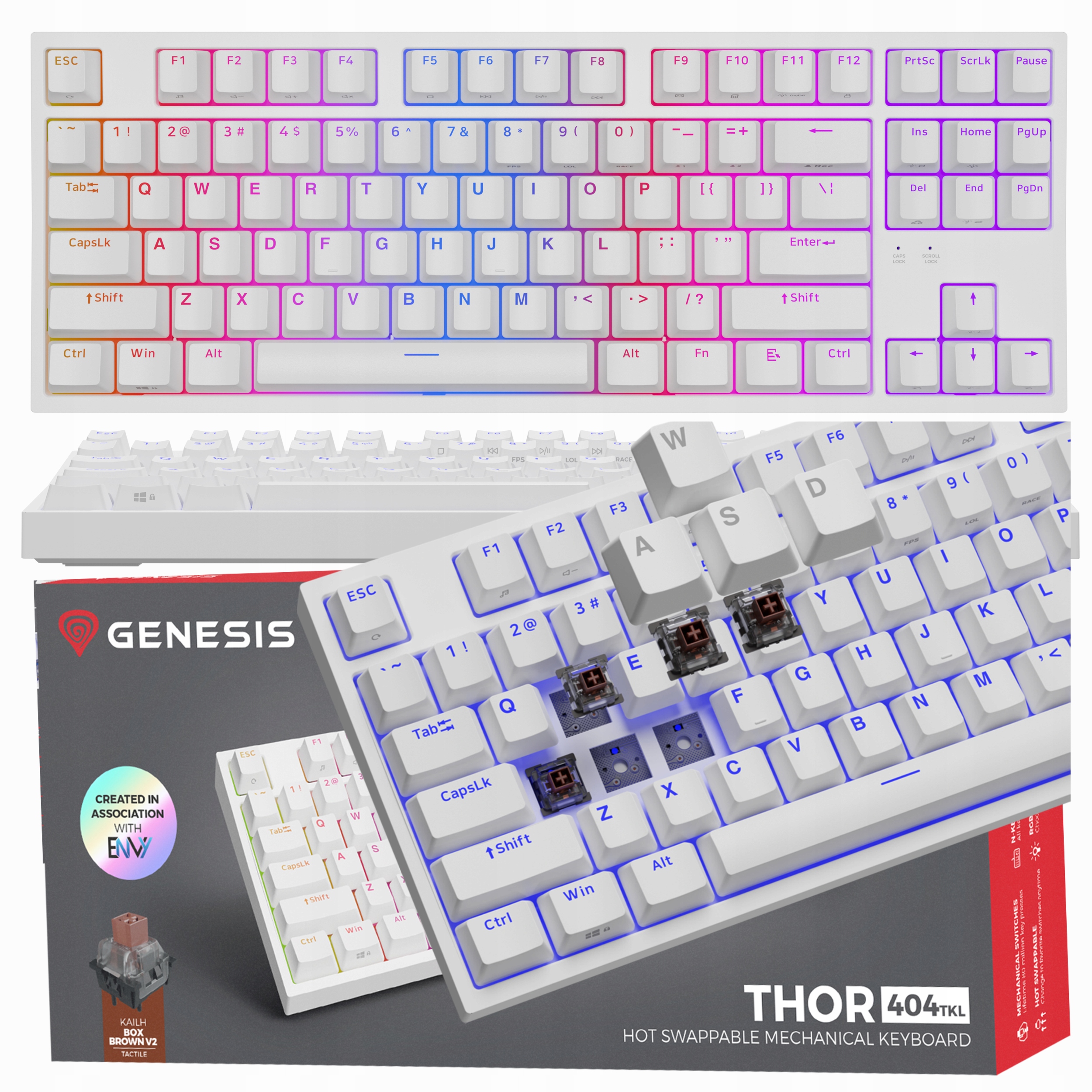 Klawiatura mechaniczna Genesis Thor 404 Tkl Rgb Biała Kailh Box Brown wr1